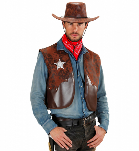 Skinnvst Cowboy Brun i gruppen Maskerad / Maskeradklder / Herrdrkter hos PARTAJSHOP AB (7585C)